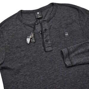 G-Star Raw Henley Shirt Mens Small Charcoal Grey Core Granddad Slim Minimalist